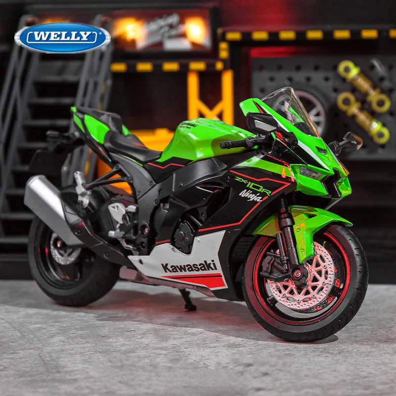 WELLY 1:12 가와사키 닌자 ZX-10R 헤비 로코모티 합금 오토바이 모델, 금속 장난감, 크로스 컨트리 레이싱 오토바이 모델, 어린이 선물 