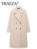 TRAFZA 2024 Autumn New Women Loose Coat Lapel Double Breasted Long Sleeve Jacket Winter Warm Thick Vintage Solid Trench Outwear 5