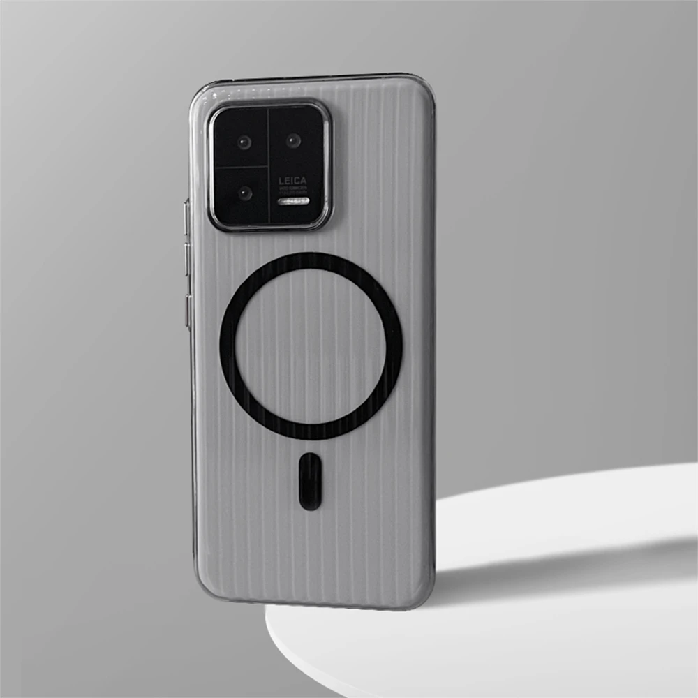 Corrugated Pattern Magnetic Wireless Charging Clear Case - Matte Transparent Hard PC Cover