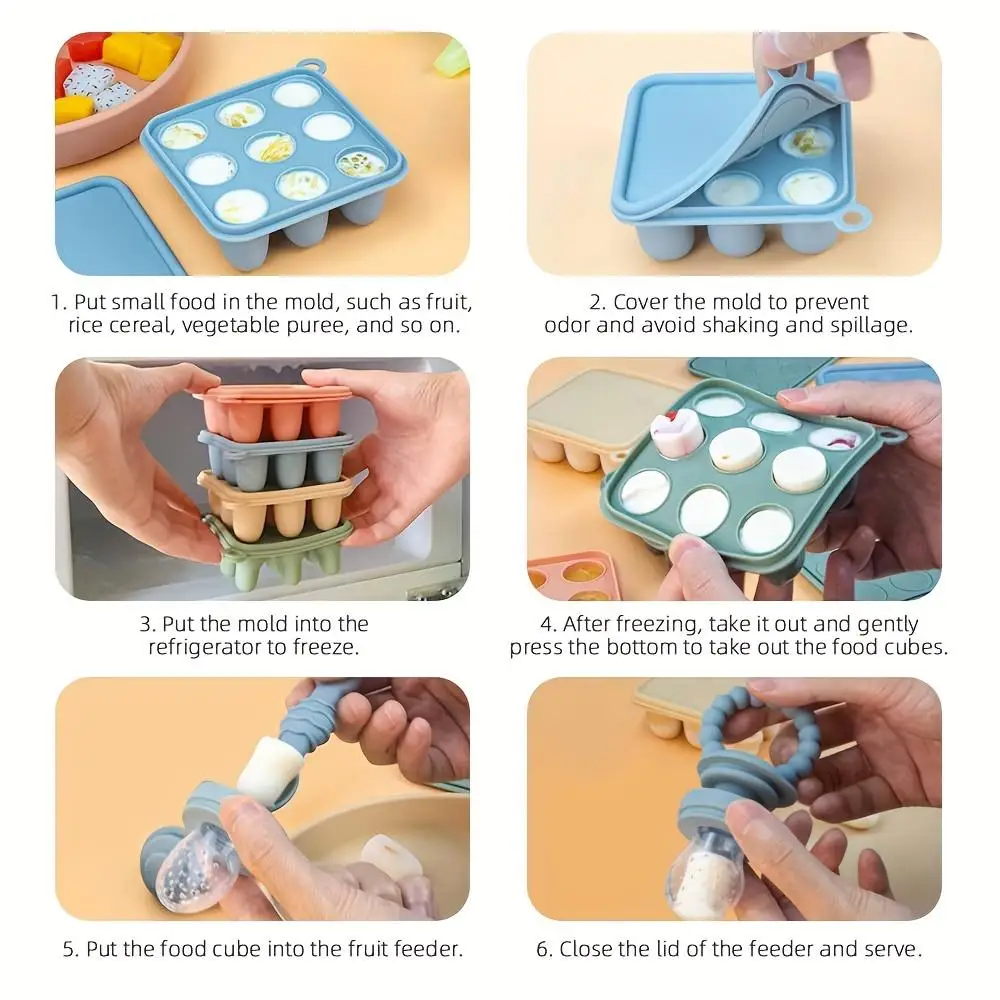 2pcs/1pc Mini-Baby Silicone Food Tray with Cover for Fruit Feeder, Teething and Feeding Tray, Breast Milk and Food Freezer Mold 5