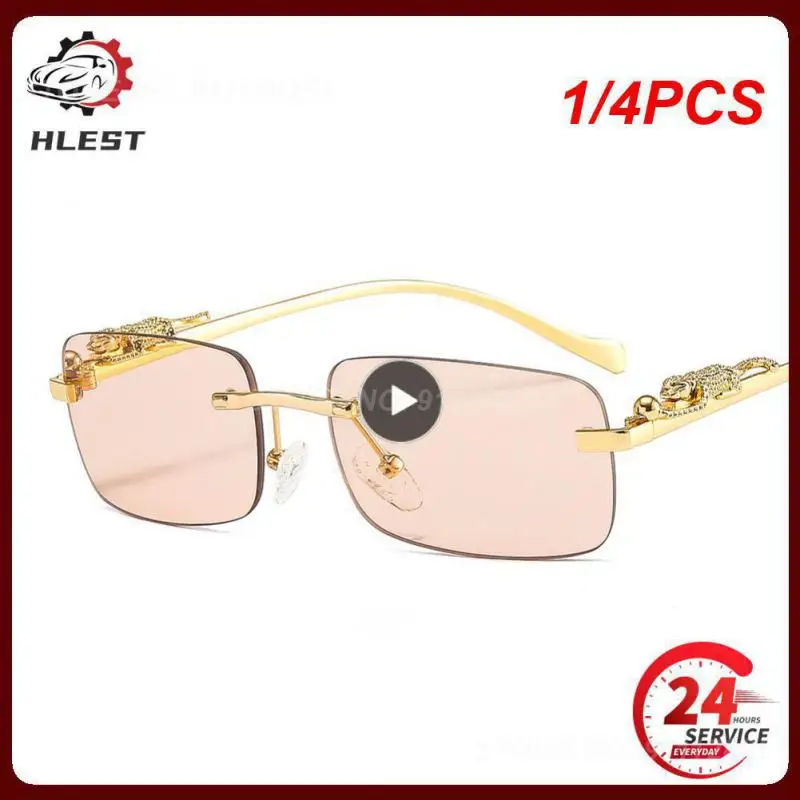 

1/4PCS Vintage Unique Cheetah Rimless Rectangle Sunglasses Women Men Candy Colors Clear Lens Eyewear Brand Designer Sun Glasses