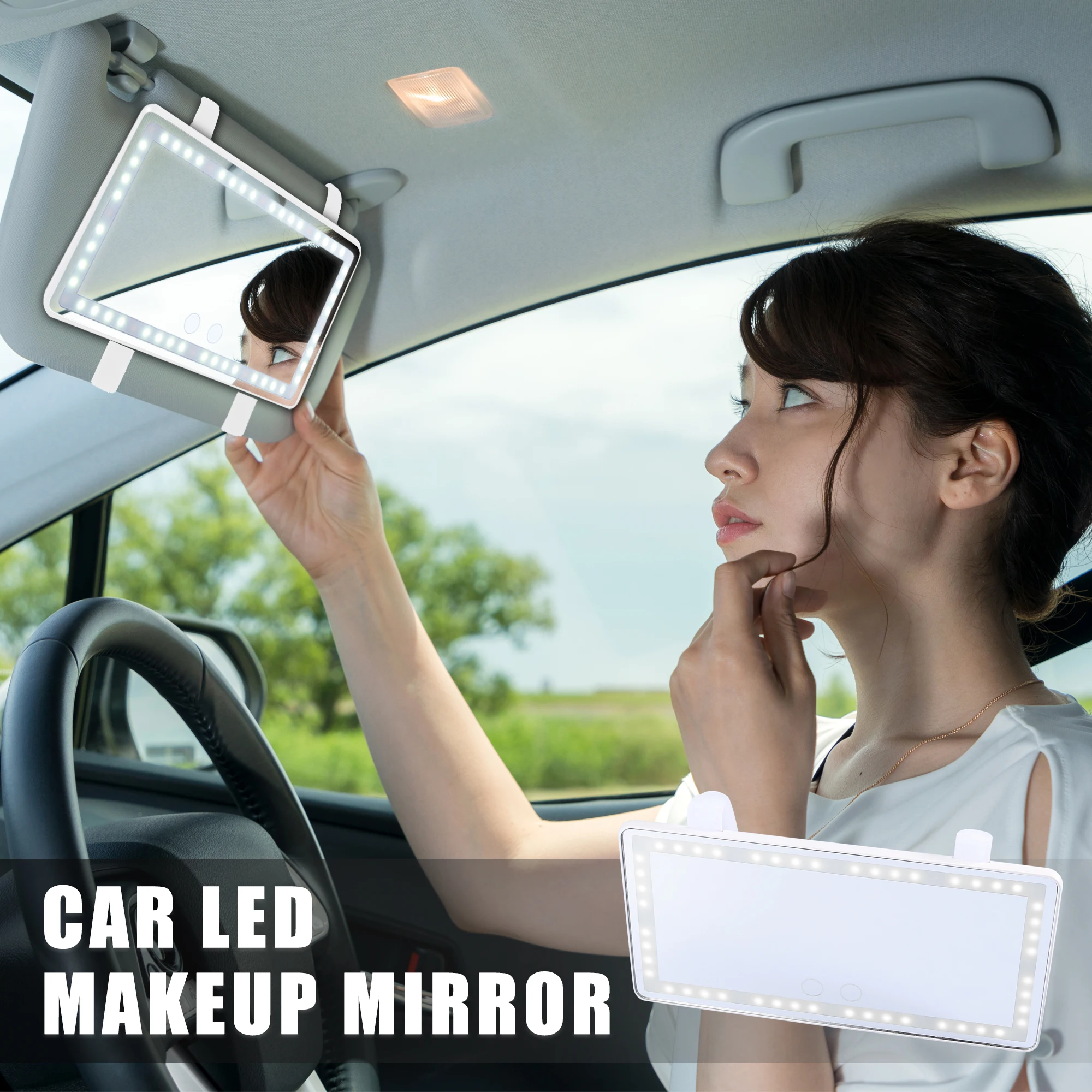X Autohaux-자동차 바이저 거울 화장 거울 세트, 3 가지 유형의 LED 조명 내장 리튬 배터리 터치, 도매, 생산자 직배송, 10 개입