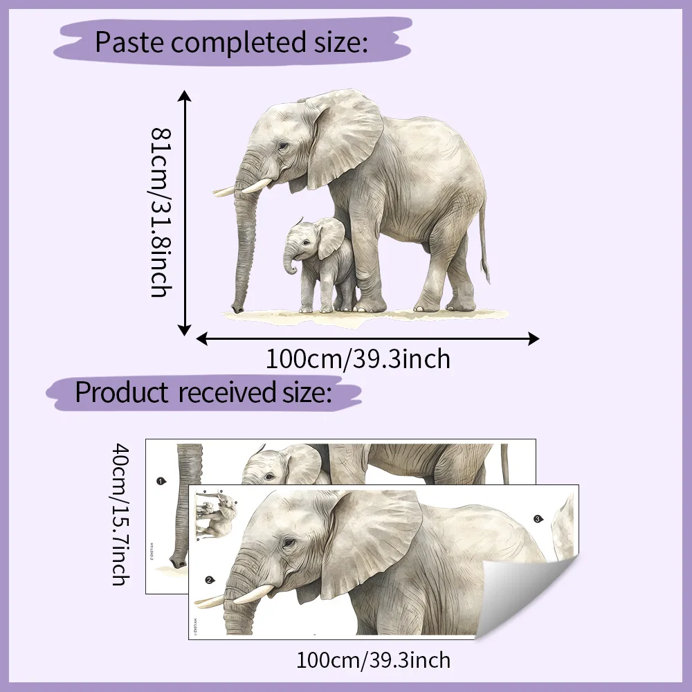 Tropical Safari Elephants Wall Stickers DIY Animals Vinyl Wallpaper Self-adhesive for Kids Room Living Room Nursery Decoration