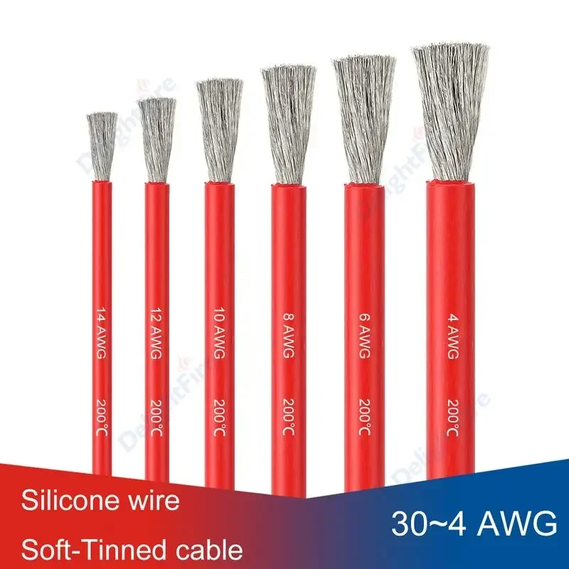 Flexible Silicone Cable Red Black Electrical wires For Battery Car Inverter 12AWG 10AWG 8AWG 6AWG 4AWG 18 16 14 12 10 8 6 AWG