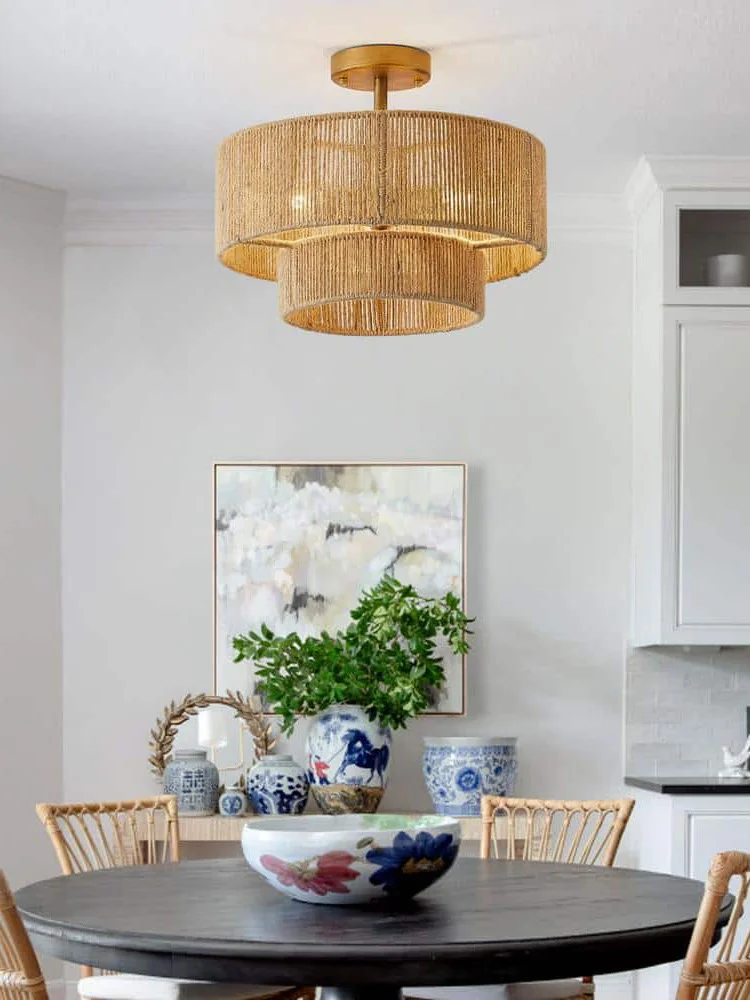 Vintage Hemp Rope Pendant Light Handmade Rattan Chandelier for Living Room Bedroom Restaurant Hemp Rope Round Pendant lamp 5