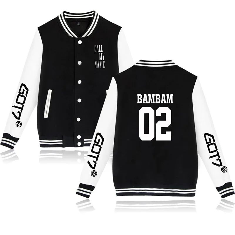 Got7 kpop bambam baseball jacket jacket fashion hip hop men's women hoodie long sleeve pocket button hoodies jackets tops