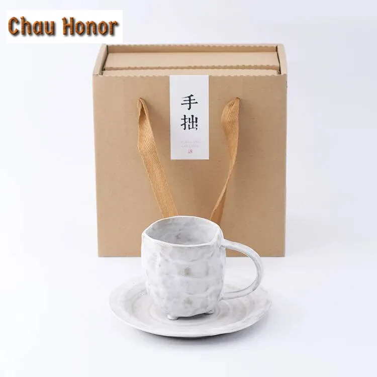 Retro Coffee Cup Simple Ceramic Saucer Japanese Mug Creative Home Personalized Coarse Pottery Mug Milk Mug Cup with Handle Gift