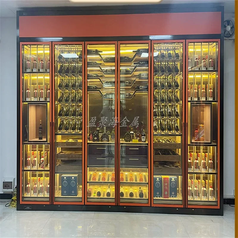 Stainless Steel Wine Rack Display Design Luxury Glass Dinning Room Thermostatic Wine Cabinet Restaurant Kast Club Furniture