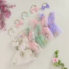 Summer Infant Baby Girl Outfits Ruffle Sleeveless Floral Embroidery Tulle Skirt Bodysuit Headband Clothes Set 1