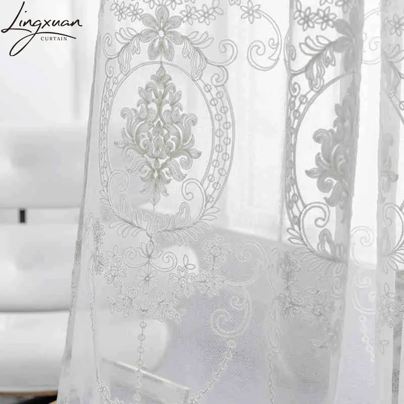 White Embroidered Sheer Voile Curtains For Bedroom Europe Tulle Window Curtain For Living Room Customized Size Home Drape Blinds 2