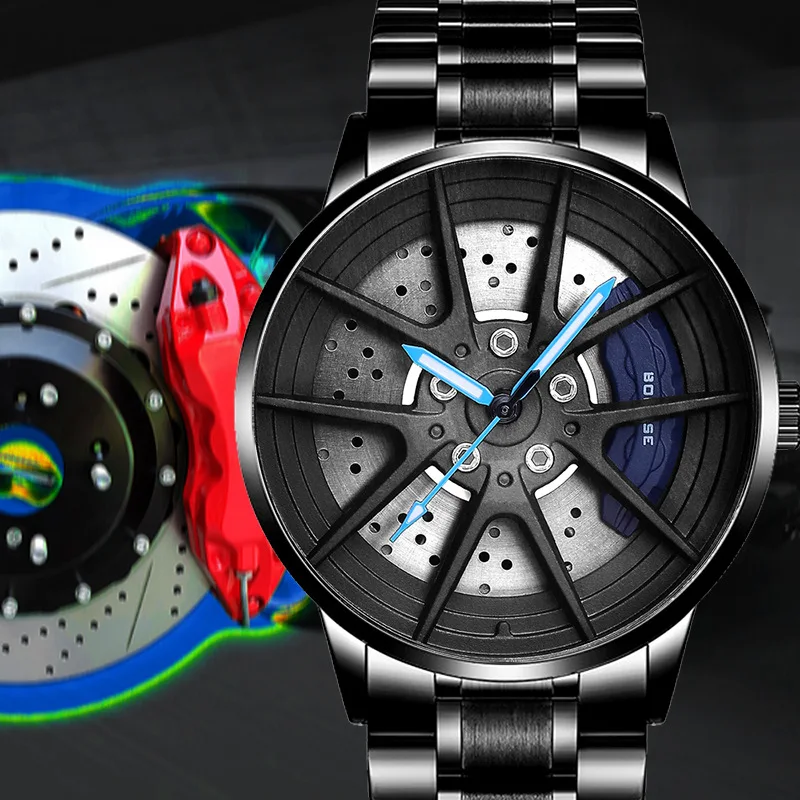 

Luxury Men's Sports Racing Wheel Contour Watch Fashion Stainless Steel Non-mechanical Clock Student Leisure Quartz Wristwatch