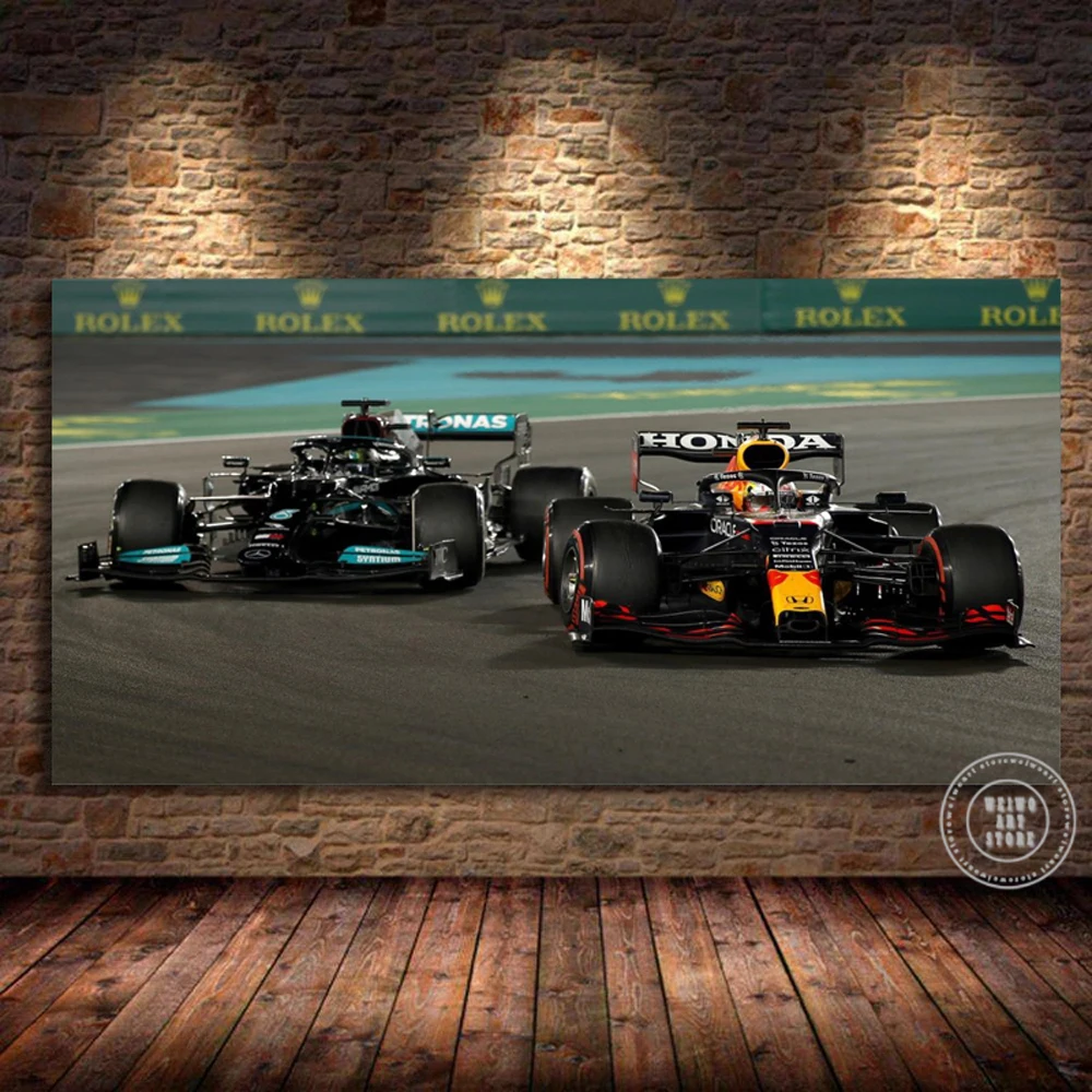 Verstappens Гамильтон плакат 2021 F1 Абу Даби Гран-при Картина на холсте Формула 1 гонки