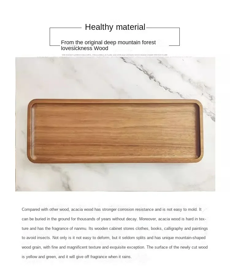 Description Picture 4 of itemAcacia Wood Coffee Tray Rectangular Food Cup Trays Decorative Wood Plate Dessert Candy Acacia Wood Gongfu Tea Tray