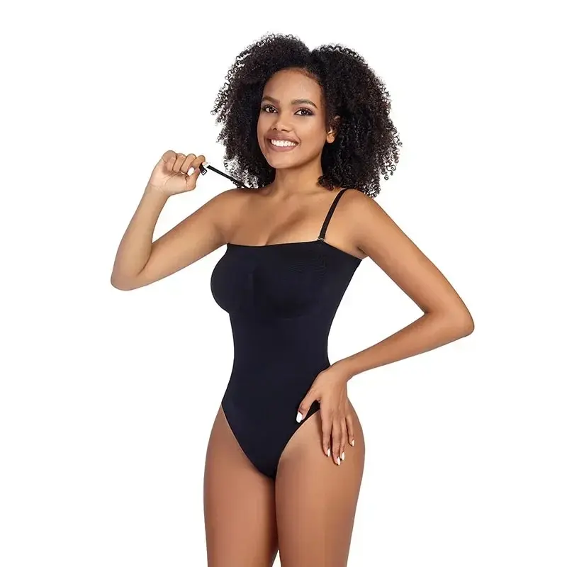 Women Strapless Bodysuit Ribbed One Piece Thong Shapewear Off Shoulder Tops  Leotard Removable Straps Tummy Control Body Shaper - AliExpress