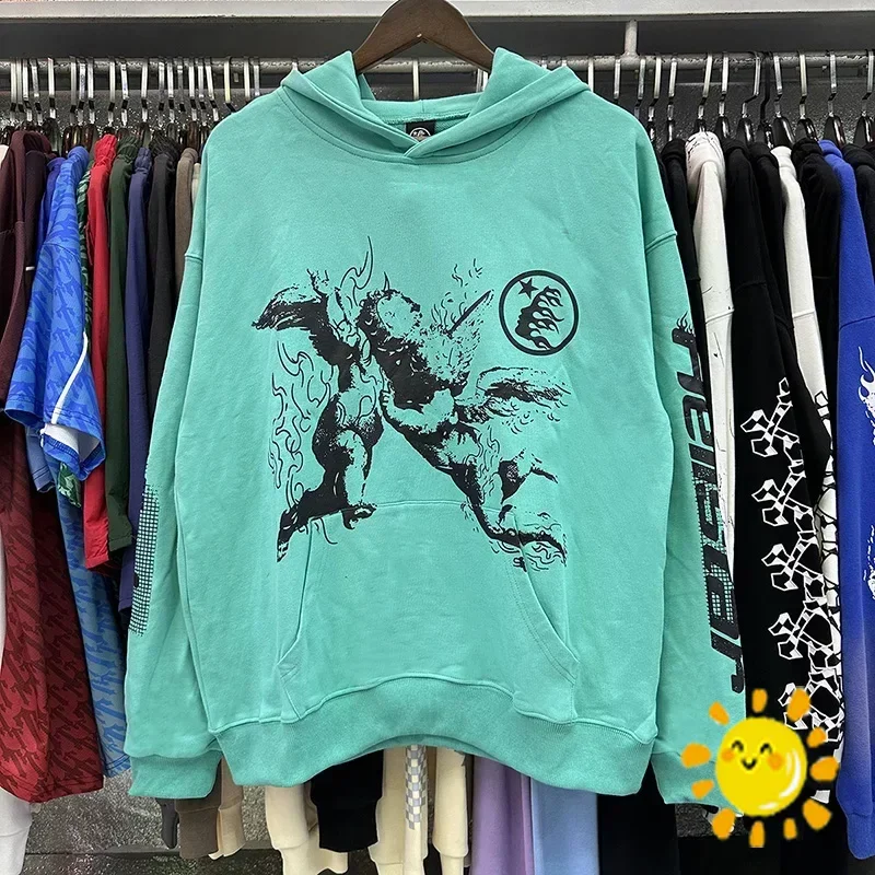 

23SS Oversized Casual Fashion Light Green Angel Print Hellstar Hoodie Men Women High ity Cotton Pullovers Hooded Sweatshirts