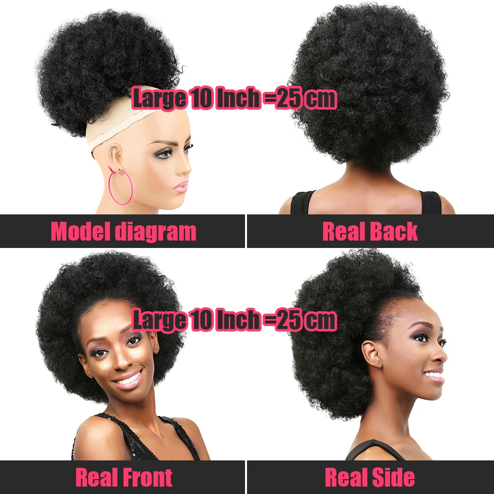 Faux chignon synthétique de grande taille, bandes de cheveux chignon, 4 pinces à cheveux, morceaux de cheveux bouclés, chignon afro bouffant pour extension de cheveux, 120g