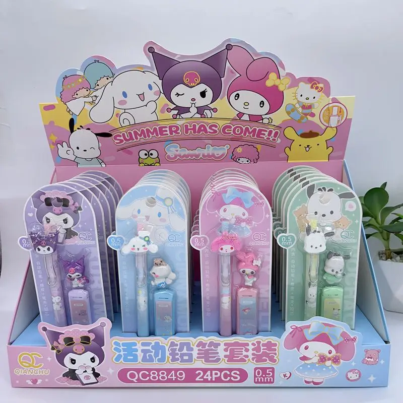 

24pcs Sanrio Family Melody Kuromi Cinnamoroll Cartoon Mechanical Pencil Eraser Set 0.5mm Automatic Pencil Stationery Wholesale