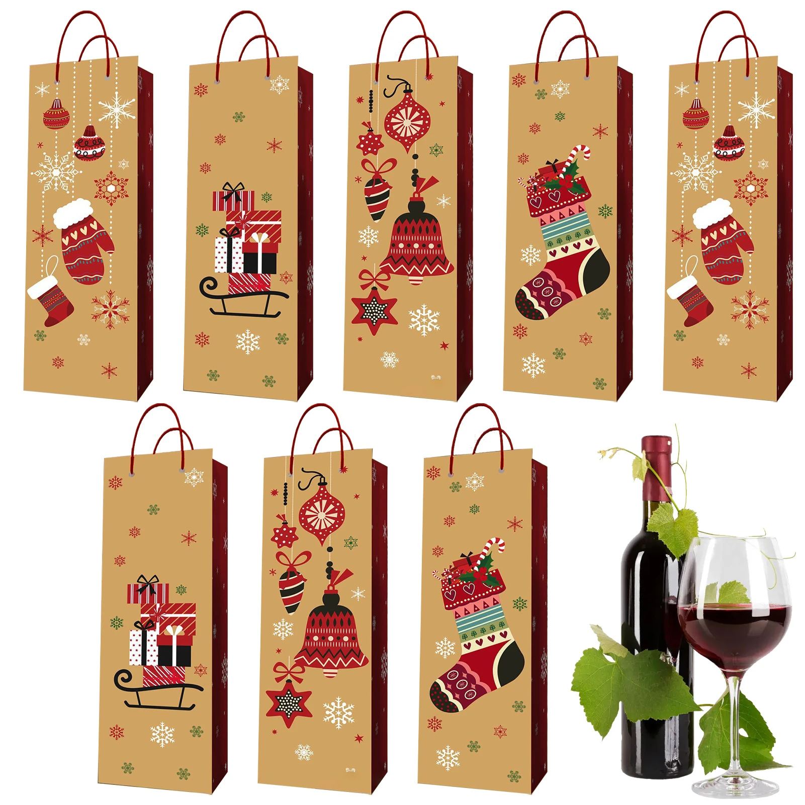 8 bolsas de regalo para de vino de Navidad, de regalo para botella de vino de champán de Navidad asas, bolsas de vino de papel de Navidad| | - AliExpress