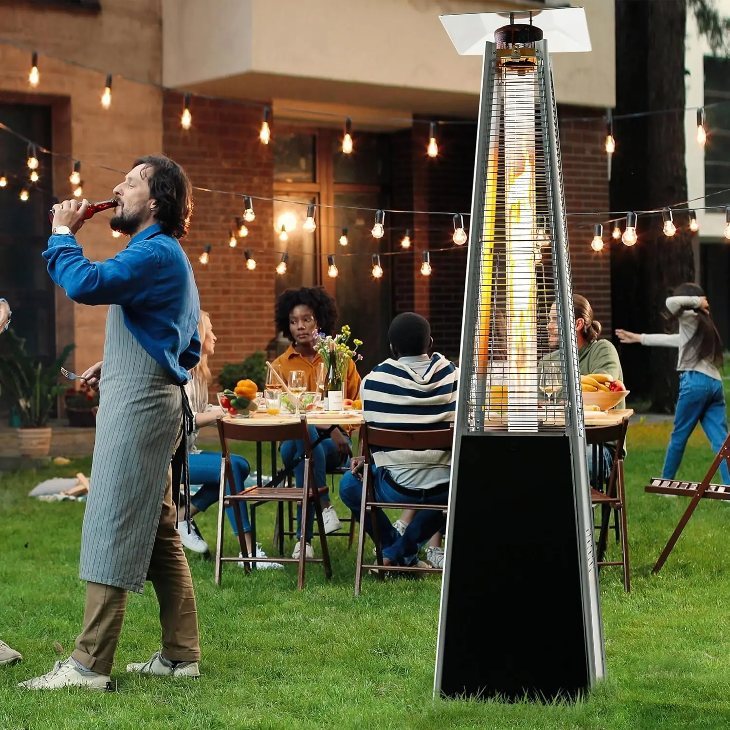 Description Picture 2 of itemOutdoor Propane Patio Heater, 48,000 BTU Pyramid Outdoor Heater with Wheels, Hammered Bronze Tower Propane Heater