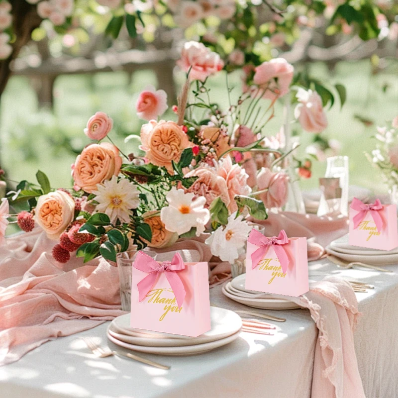 24Pcs Pink Thank You Candy Bags Wedding Favors Chocolates Gift Packaging Paper Box Birthday Party Baby Shower Decor Supplies