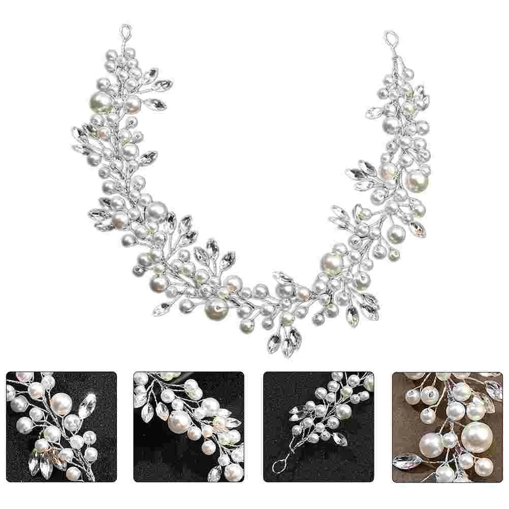 

Headband Artificial Pearl Women Hairband Shiny Decor Bride Headdress Party Headpiece Bridesmaid Wedding Bridal Leaf Decoration