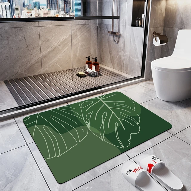 Green Leaf Bath Mats Absorbent Bathroom Rug Carpet Non-slip Floor