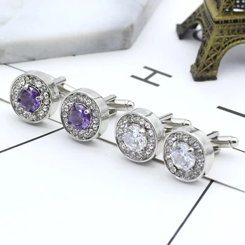 Delicato minuscolo gemello rotondo per uomo ragazzi cristallo viola camicie francesi di alta qualità di lusso gemelli bottone gioielli maschili regali