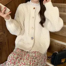 

Chic Twisted Knitted Sweater Cardigans Women Single Breasted Knitwear Long Sleeve Japanese Thicken Jumpers Ins Kawaii Lazy