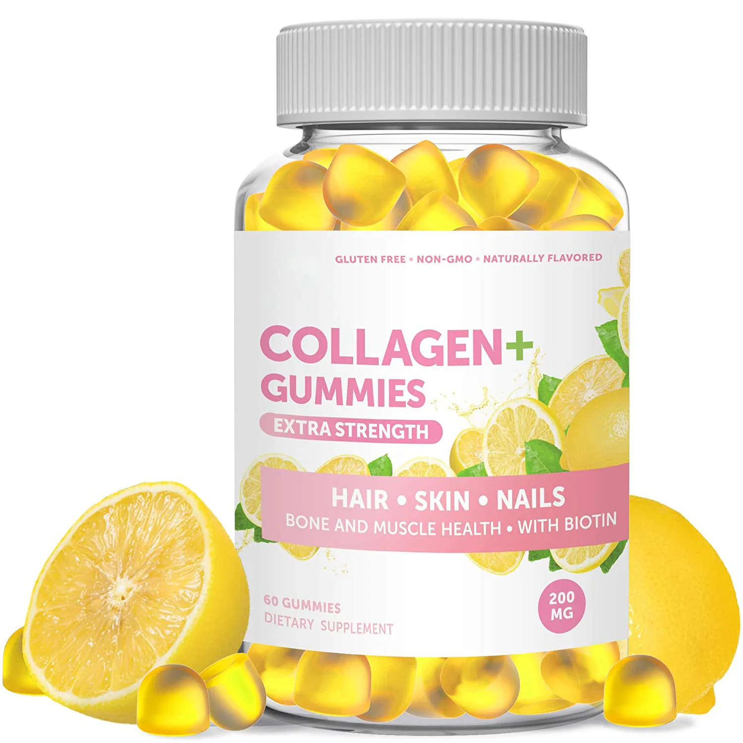 

Collagen vitamins and biotin nutritional supplements for healthy skin, skin elasticity, and healthy hair, skin and nails