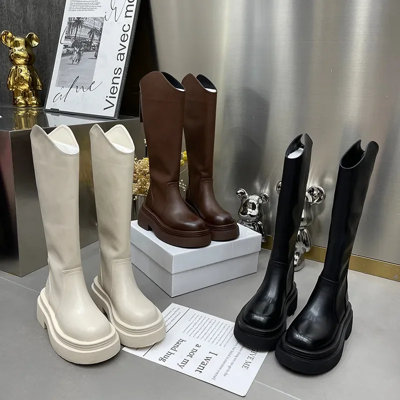

Winter High Boots For Women Fashion Thick Bottom Long Boots Female Elegant Thick Bottom Women's Knight Bootties