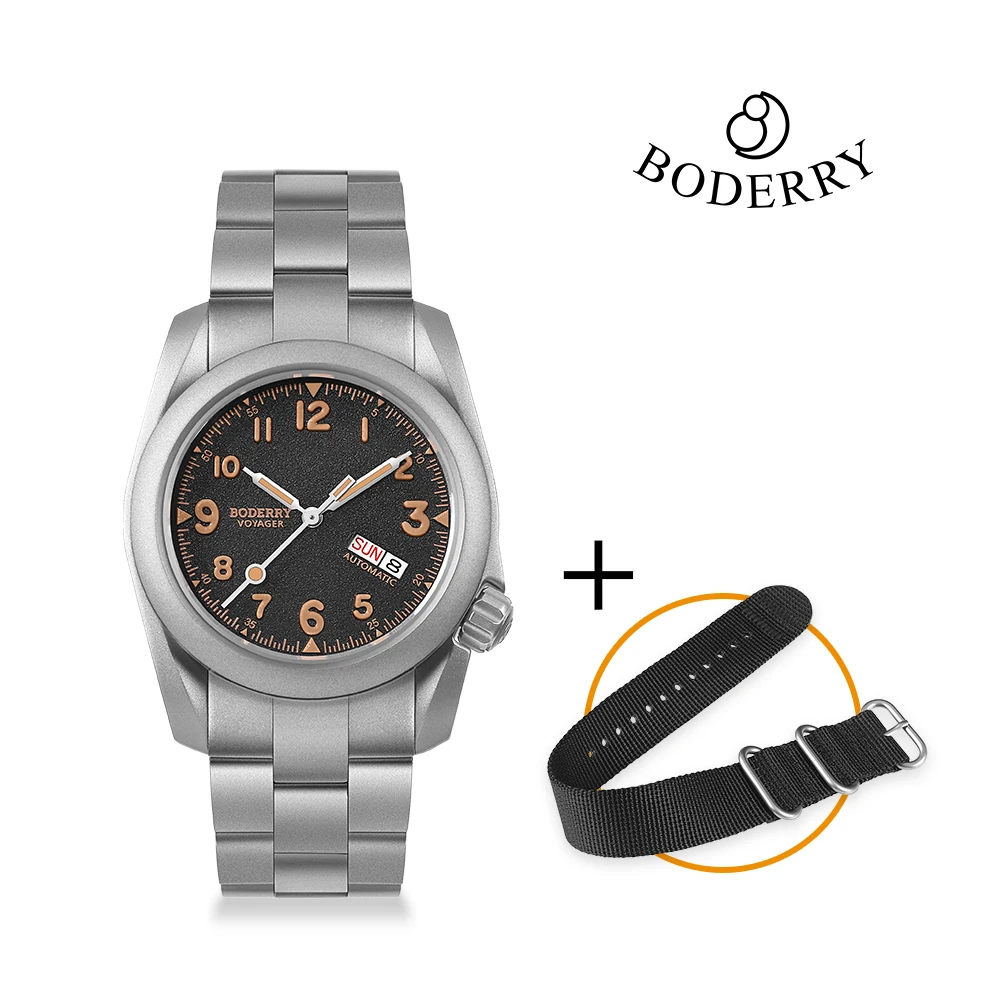 Boderry VOYAGER Field Orologi Cassa in bronzo automatico per Seiko NH35 Orologio 100M Orologio impermeabile Orologio da polso milare vintage da uomo