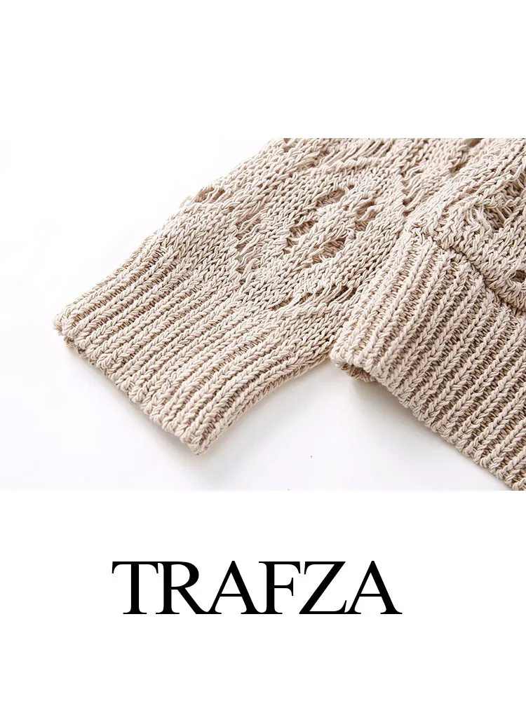 TRAFZA 여성용 카키 크루넥 스웨터, 긴 소매 포켓, 싱글 브레스트 가디건, 여성 캐주얼 코트, TRAF, 여름 패션