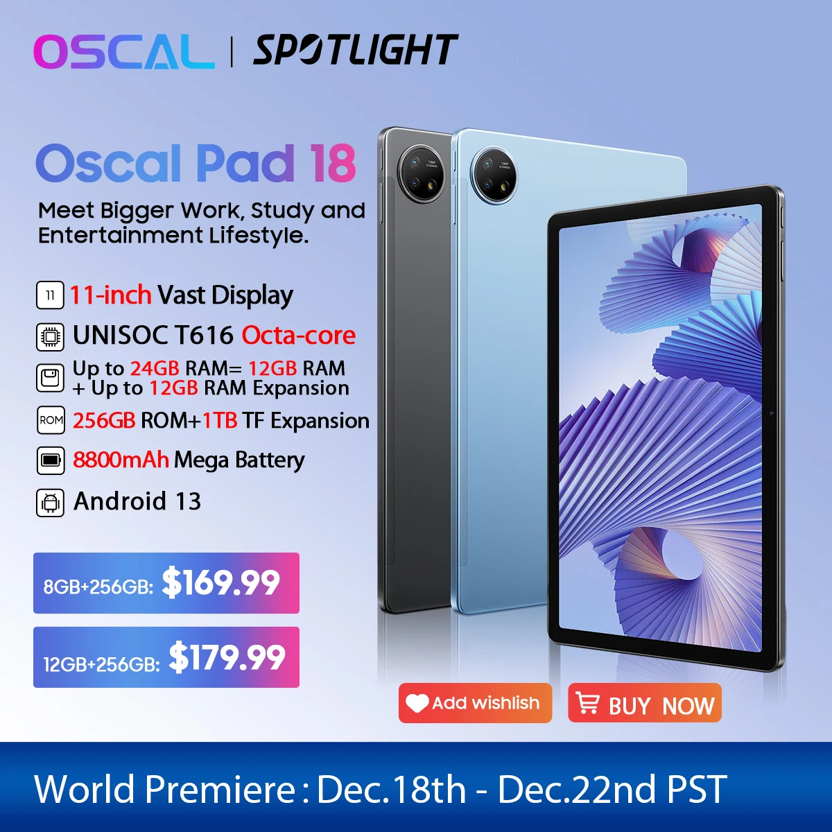 [World Premiere] Oscal Pad 18 Tablet Android 13 24GB(12+12) 256GB 11'' FHD+ Display Octa Core 8800mAh Battery 13MP Camera 4G PC