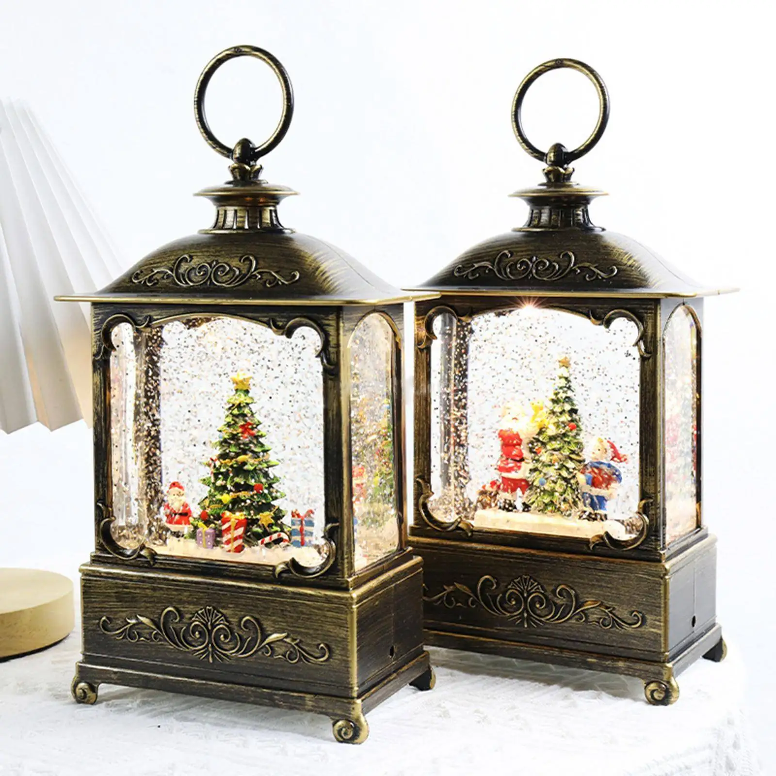 Christmas Crystal Lamp Music Box Glittering Christmas Music Box Lantern Rotating Wind Lamp for Child Birthday Gift