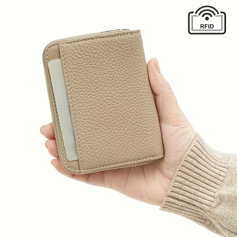 Genuine Leather Women's Mini Wallet Compact Short Coin Purse with Lychee Grain Multipurpose Small Wallet for Daily Use Travel