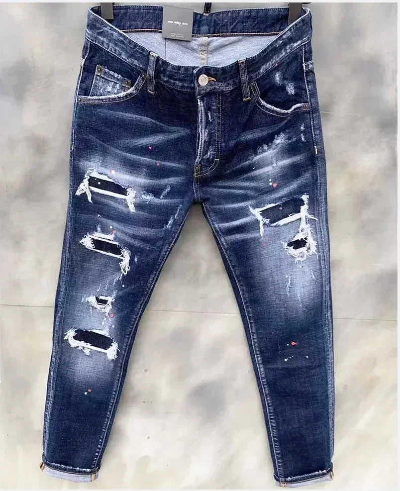Mens Stretch Skinny Jeans Luxury Brand Blue Denim Pants Male Street Fashion Slim Fit Ripped Black Jeans Size 44-54 ripped jeans