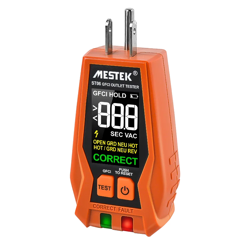 ST06 GFCI Outlet Tester 120V US Plug Color Screen GFCI Test Circuit Breaker Color Screen Live Neuter Wire Test Socket Detector 2