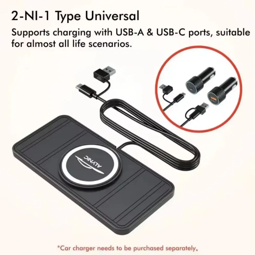USB C PD Car Wireless Charger Pad Stand Car Phone Holder Bracket Fast Charging Station for iPhone Airpods Samsung Galaxy S25 S24