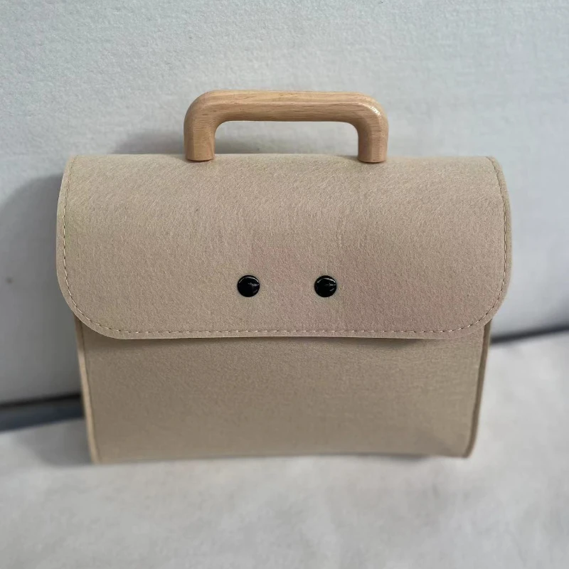 Premium Felt Gift Tote Bag Wood Handle Luxury Packaging 24x18x9cm Reusable Boutique Carrier for Business/Christmas/Wedding