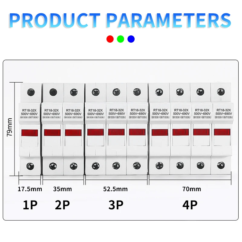 RT18-32X 1/2/3/4P 2/3/4/5/6/8/10/16/20/25/32/40/50/63A Din Rail mounting Fuse Holder Base Pole for 10x38mm AC690V 500V fuse holder fuse adapter holder