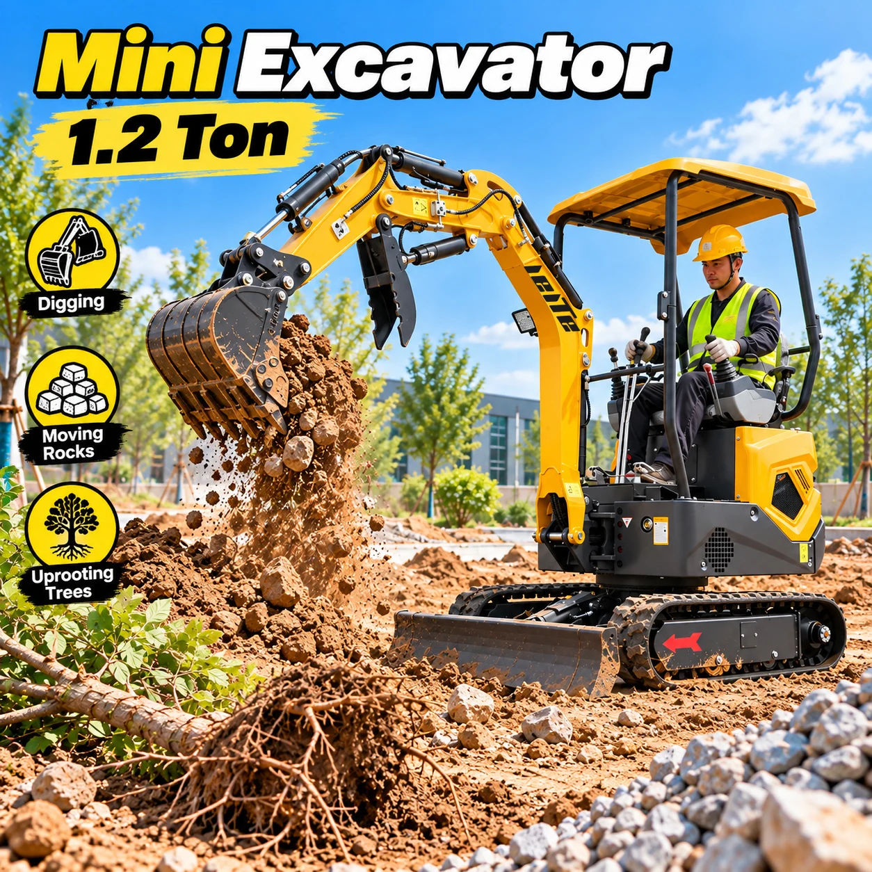 Landwirtschaftlicher 1,8-Tonnen-Minibagger 360 ° Rotationsmotor Mini-Bagger 1,2 Tonnen 2 Tonnen Maßgefertigter EURO 5 Kleiner Bagger Preis