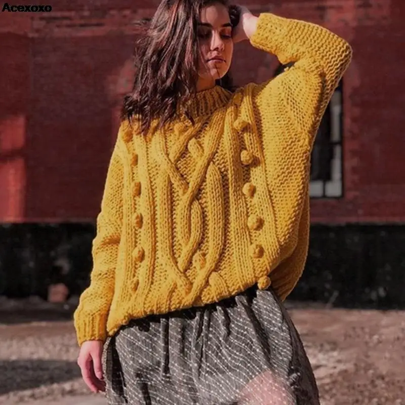 

2023 autumn and winter new women's fashion casual solid color loose knit sweater