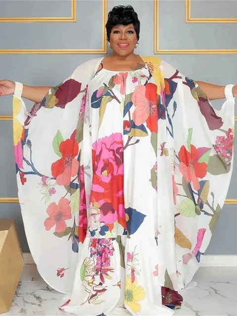 SOMO Plus Size Two Piece Set Women  Dress and Shawl Matching Summer 2023 Slip Floral Holiday New Outfits Wholesale Dropshiping 2