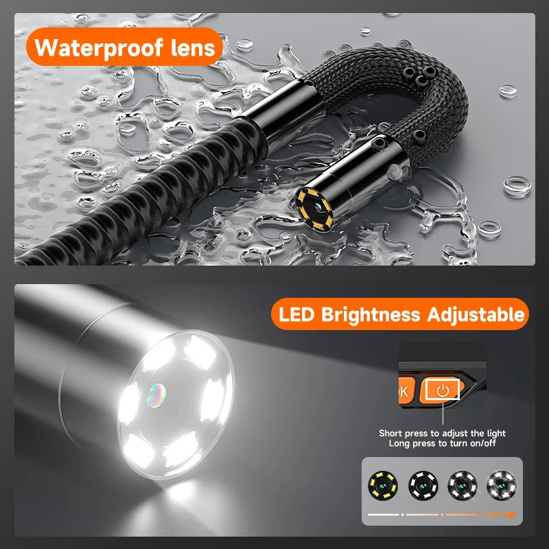 4-Way Articulating Endoscope 5’’Screen HD1080P 6.2MM All Way Joystick 360° Rotation Camera Car Inspection Borescope 32GB TF Card 6