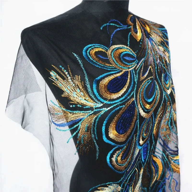 Elegant Sequin Embroidered Peacock Feather Lace Trim