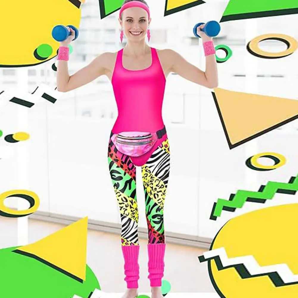 80s Women Swimsuit Retro Glam Sportswear Tracksuit Costume Set with Accessories Jersey for 1980s