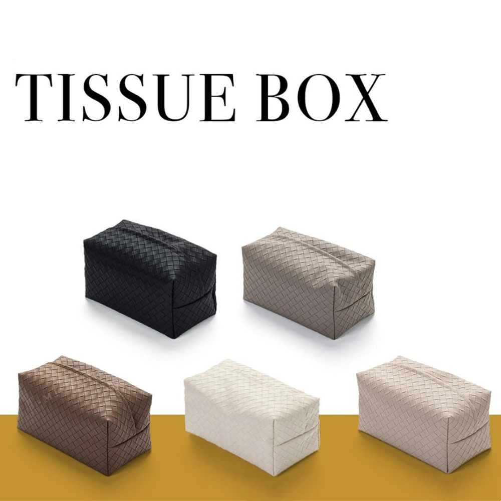 PU Leather Tissue Box Braided New Environmental Pattern Napkin Foldable Cover Home Office Waterproof Dustproof Sundries Ontainer