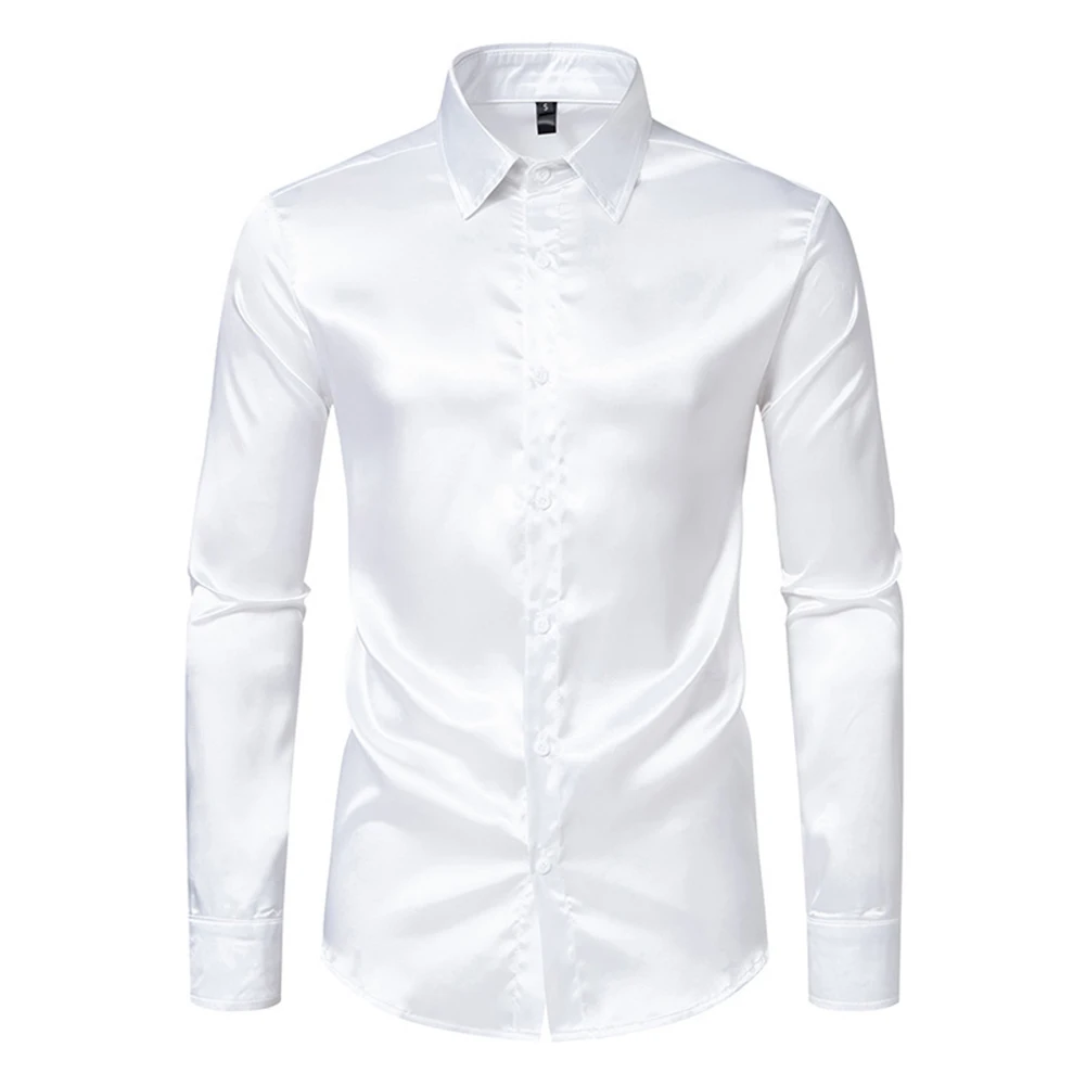 Stylish Satin Silk Men's Dress Shirt Slim Fit Long Sleeve Perfect for Parties and Special Events (106 characters)