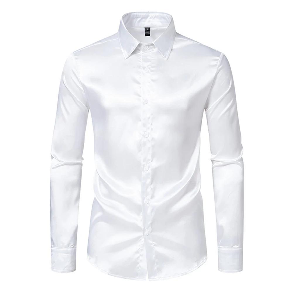 

Stylish Satin Silk Men's Dress Shirt Slim Fit Long Sleeve Perfect for Parties and Special Events (106 characters)