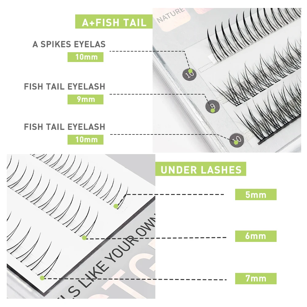 Eyelash Set A/M Shape Spikes Fish Tail Cluster Eyelash Mix Heat Bonded Extension V Under Lower Lashes Individual Makeup DIY Premade Fan Set